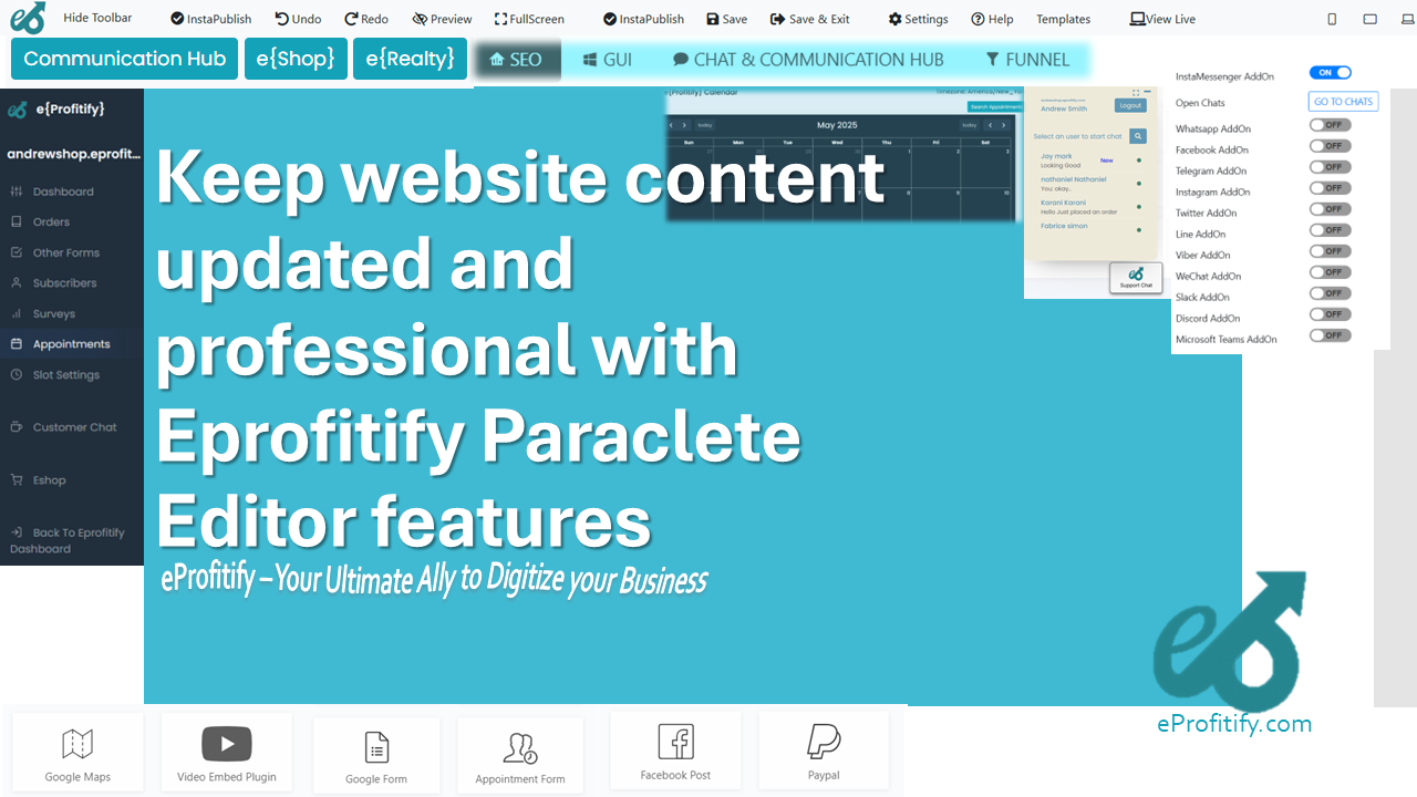 Keep website content updated and professional with Eprofitify Paraclete Editor features